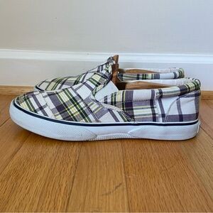 SPERRY TOP-SIDER PATCHWORK SLIP-ON BOAT SHOES Men's 10.5 Preppy Nautical Plaid